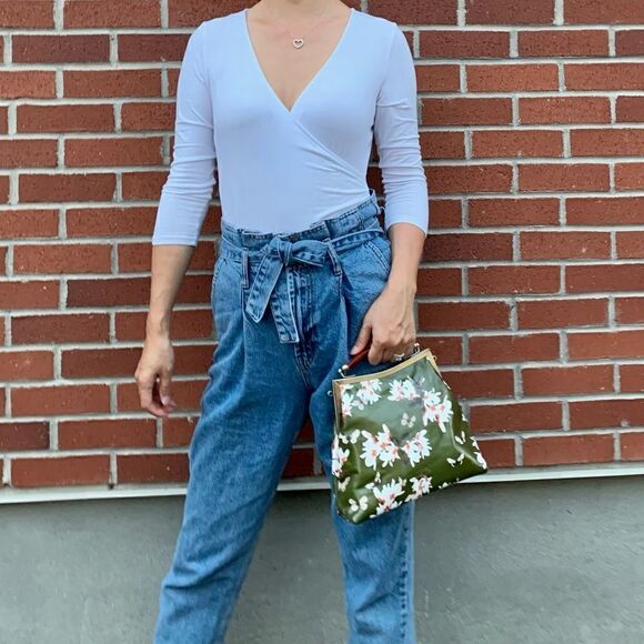 Handmade Genuine Leather Floral Print, Vintage Style Double Kisslock Handbag Set - Picture 5 of 16